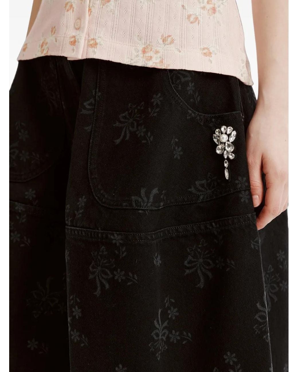 Simone Rocha Black Bow-Print Midi Skirt