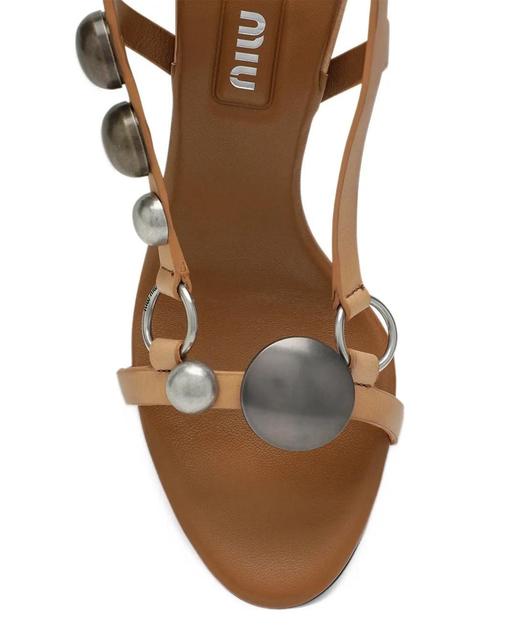 Miu Miu White Stud-Embellished Leather Sandals