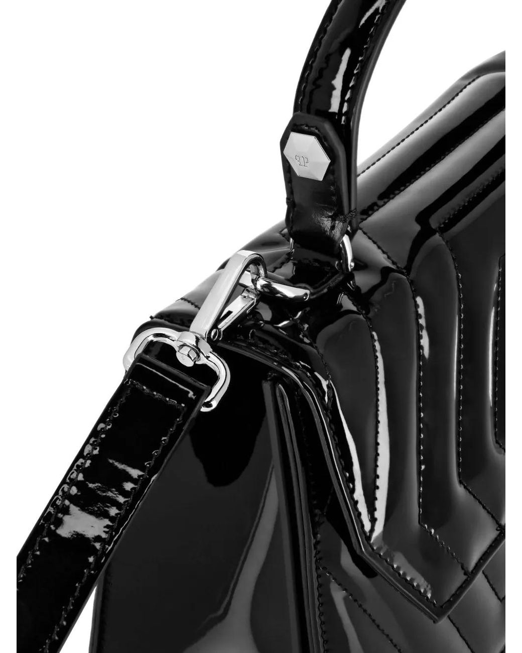 Philipp Plein Black Medium Superheroin Leather Handle Bag