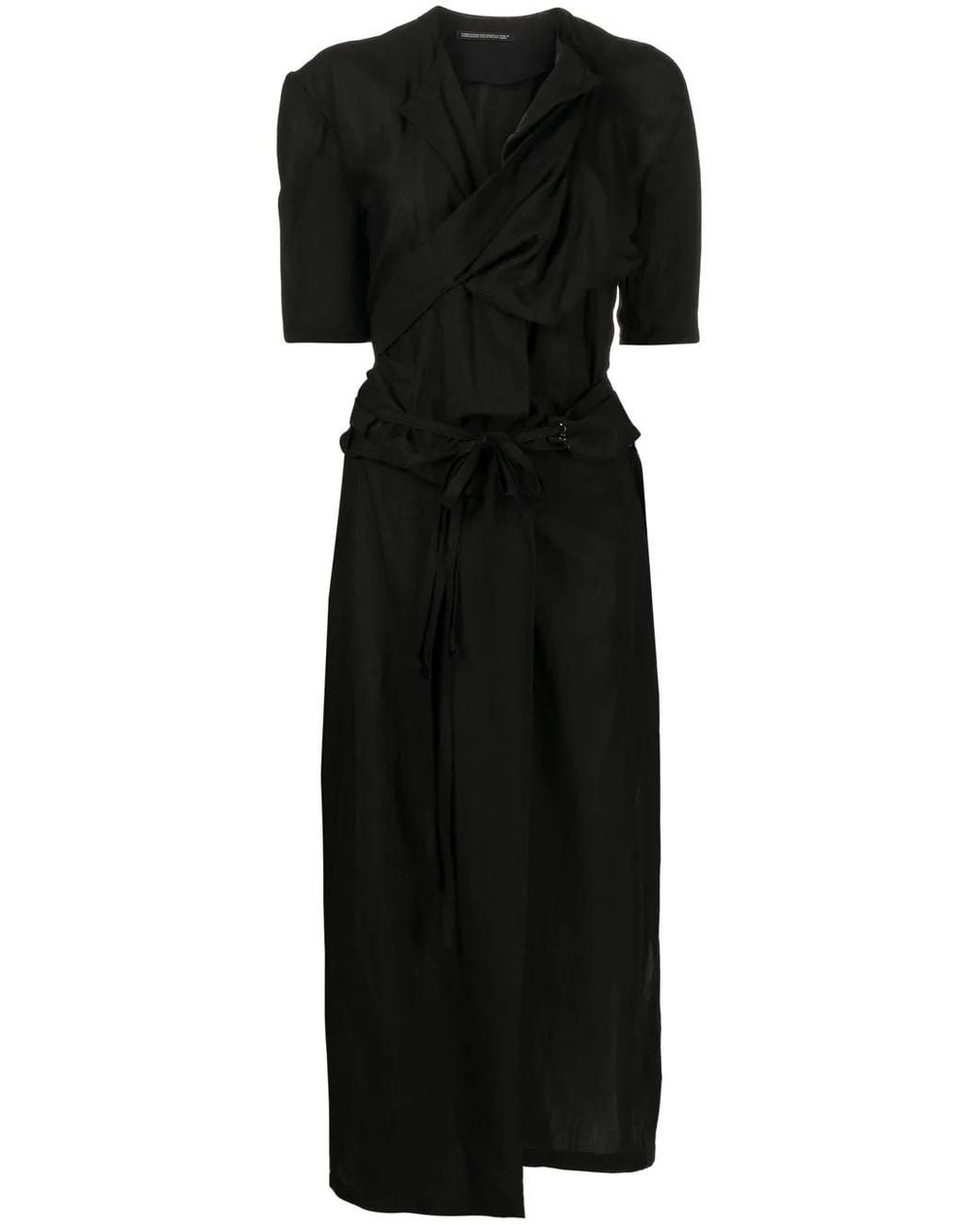 Yohji Yamamoto Black Belted Short-Sleeve Coat