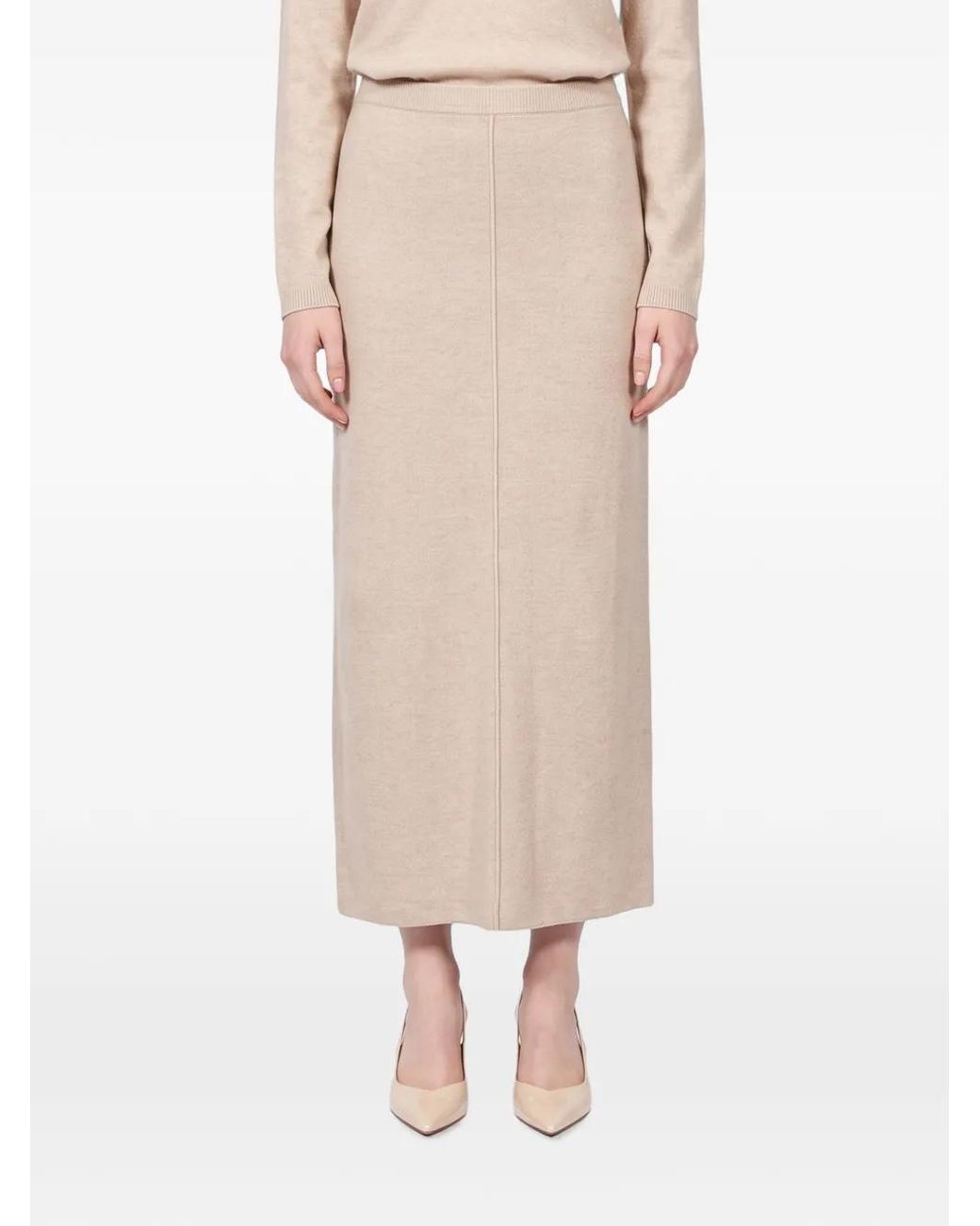 Antonelli Natural Florida Ribbed-Trim Pencil Skirt
