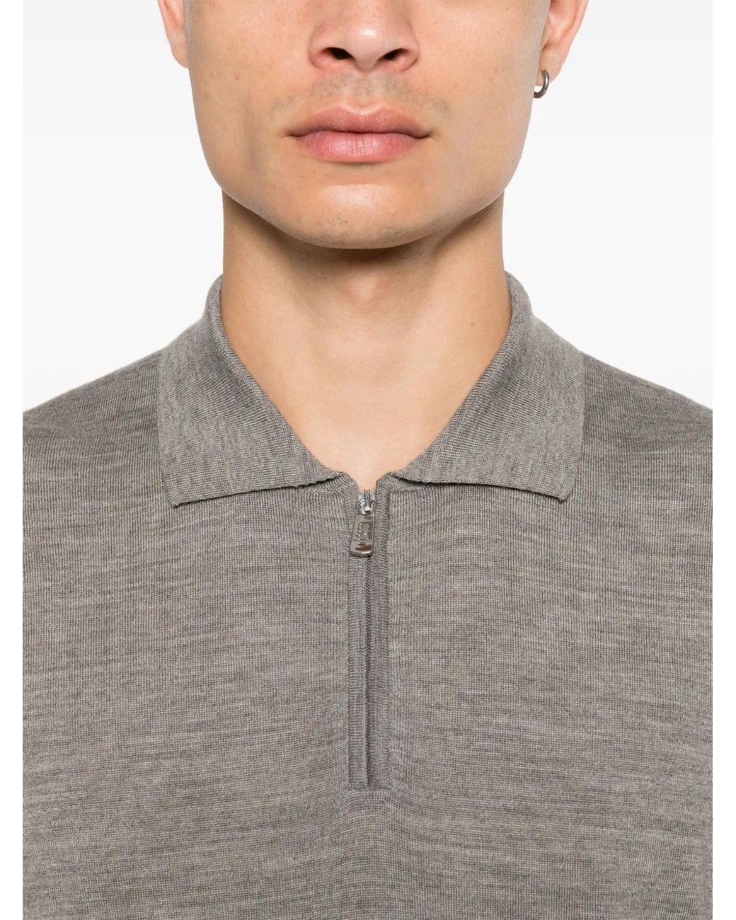 Fedeli Gray Fine-Knit Polo Shirt for men