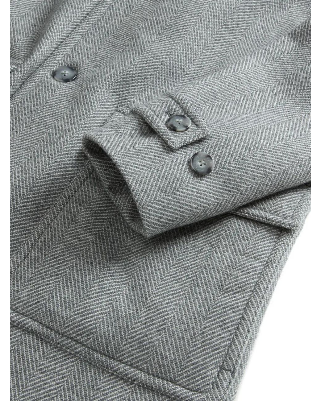 Woolrich Gray Herringbone Pocketed Single-Breasted Coat for men