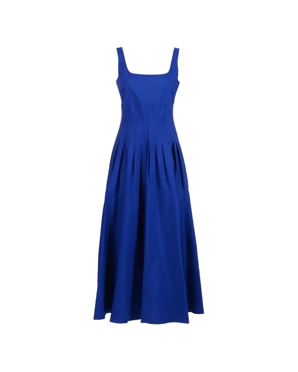 Max Mara Blue Pleated Flared Midi Dress