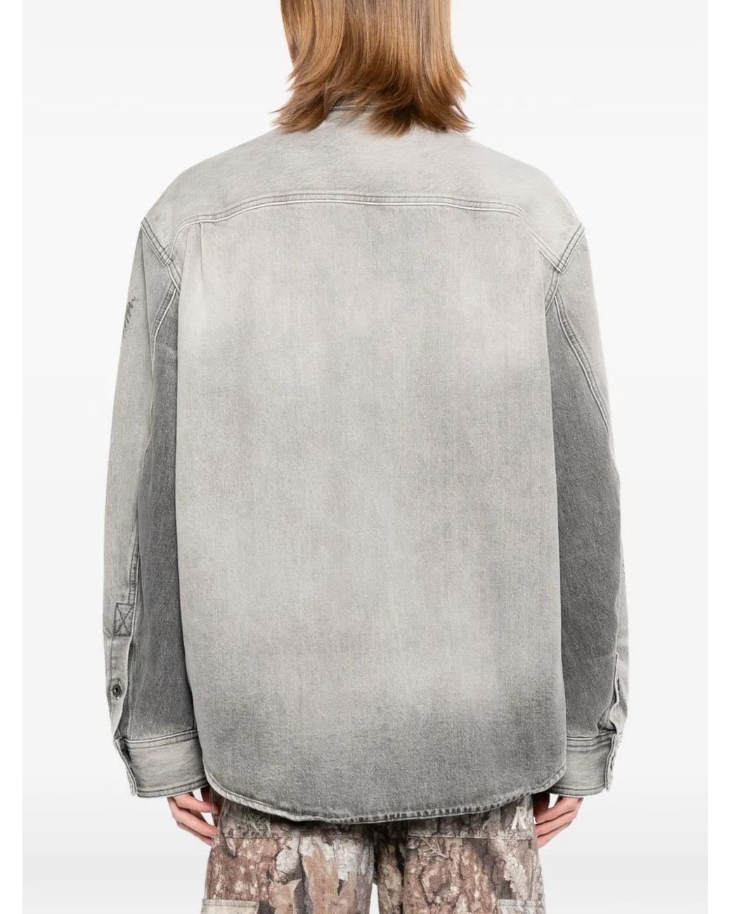 Off-White c/o Virgil Abloh Gray Diagonals-Print Embroidered Denim Military Jacket for men
