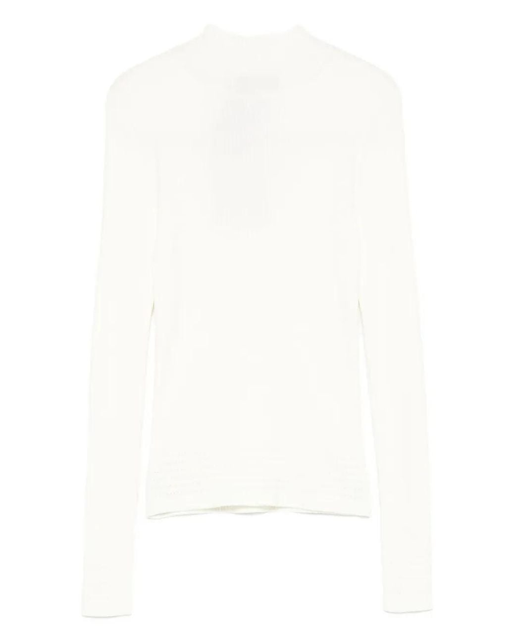 Twinset White Ribbed Mock-Neck Top