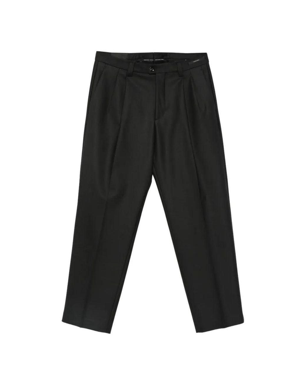 Michael Coal Black Harrison Pleated-Detail Tailored Trousers for men