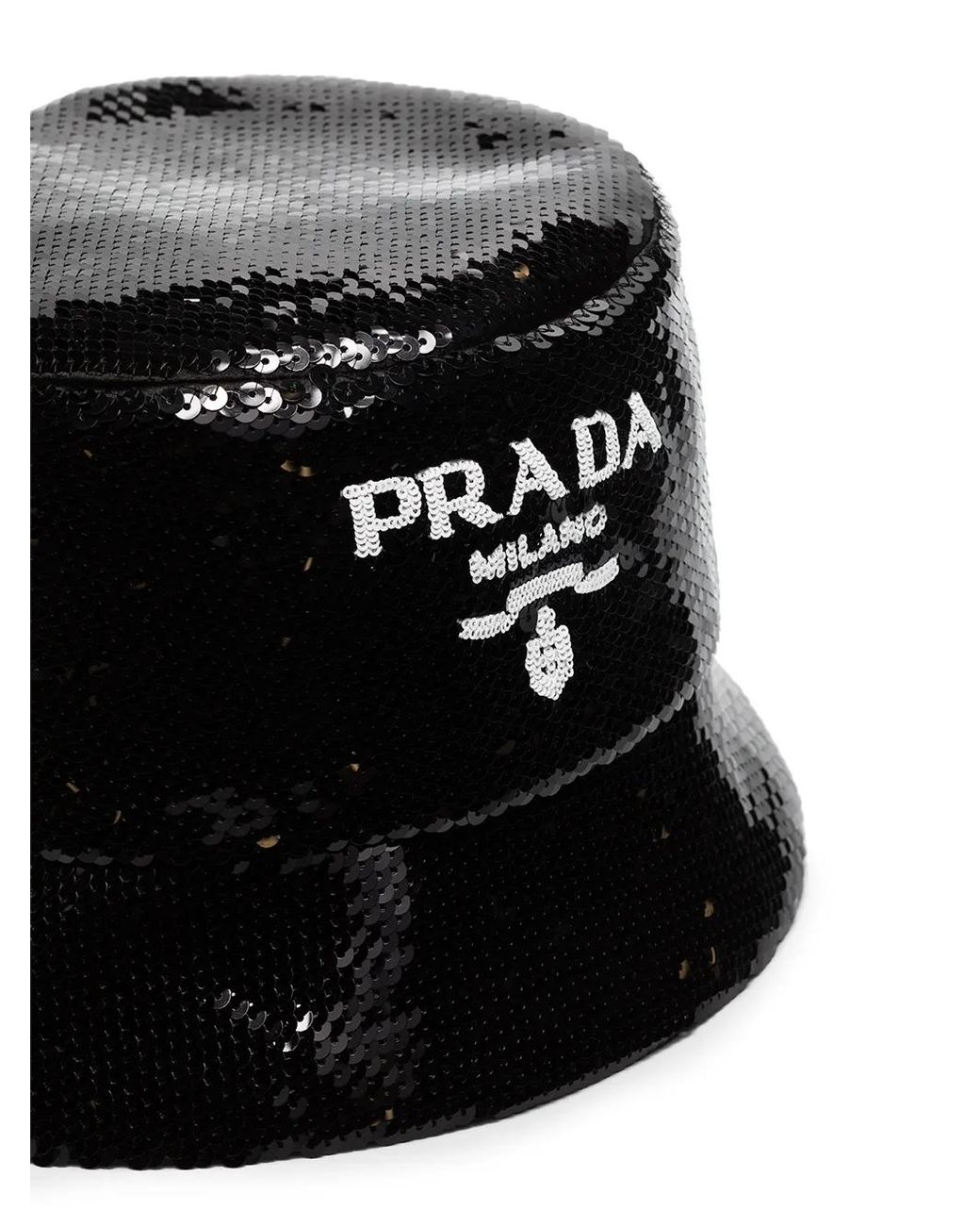 Prada Black Logo-Embellished Sequined Bucket Hat