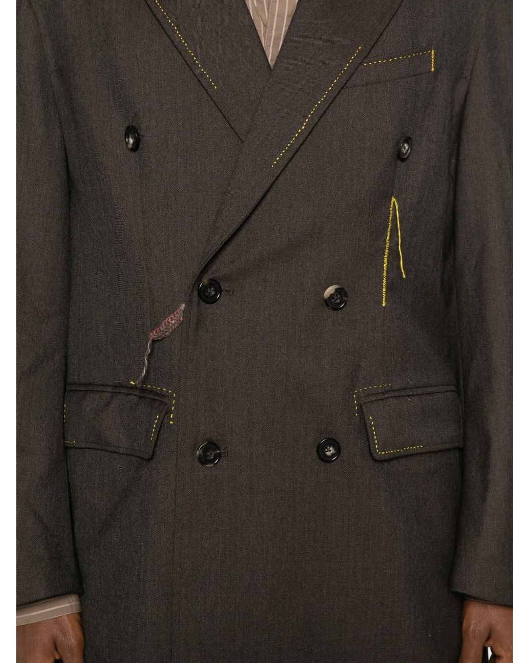 SEWMOD Black Contrast-Stitch Double-Breasted Coat for men