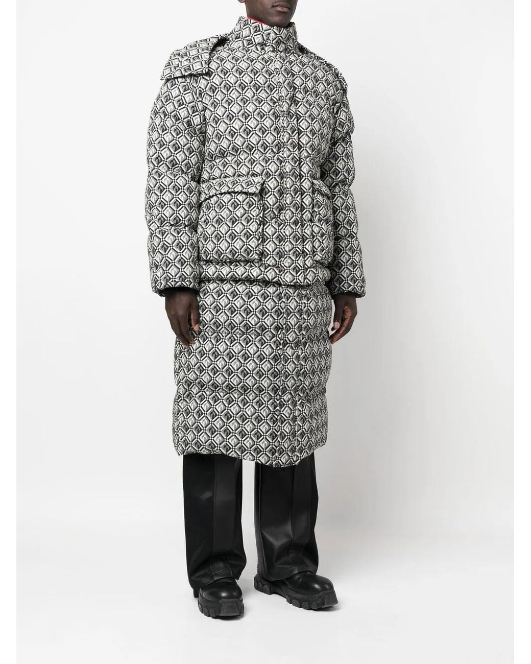 MARINE SERRE Gray Moon Diamond-Pattern Oversized Puffer Coat
