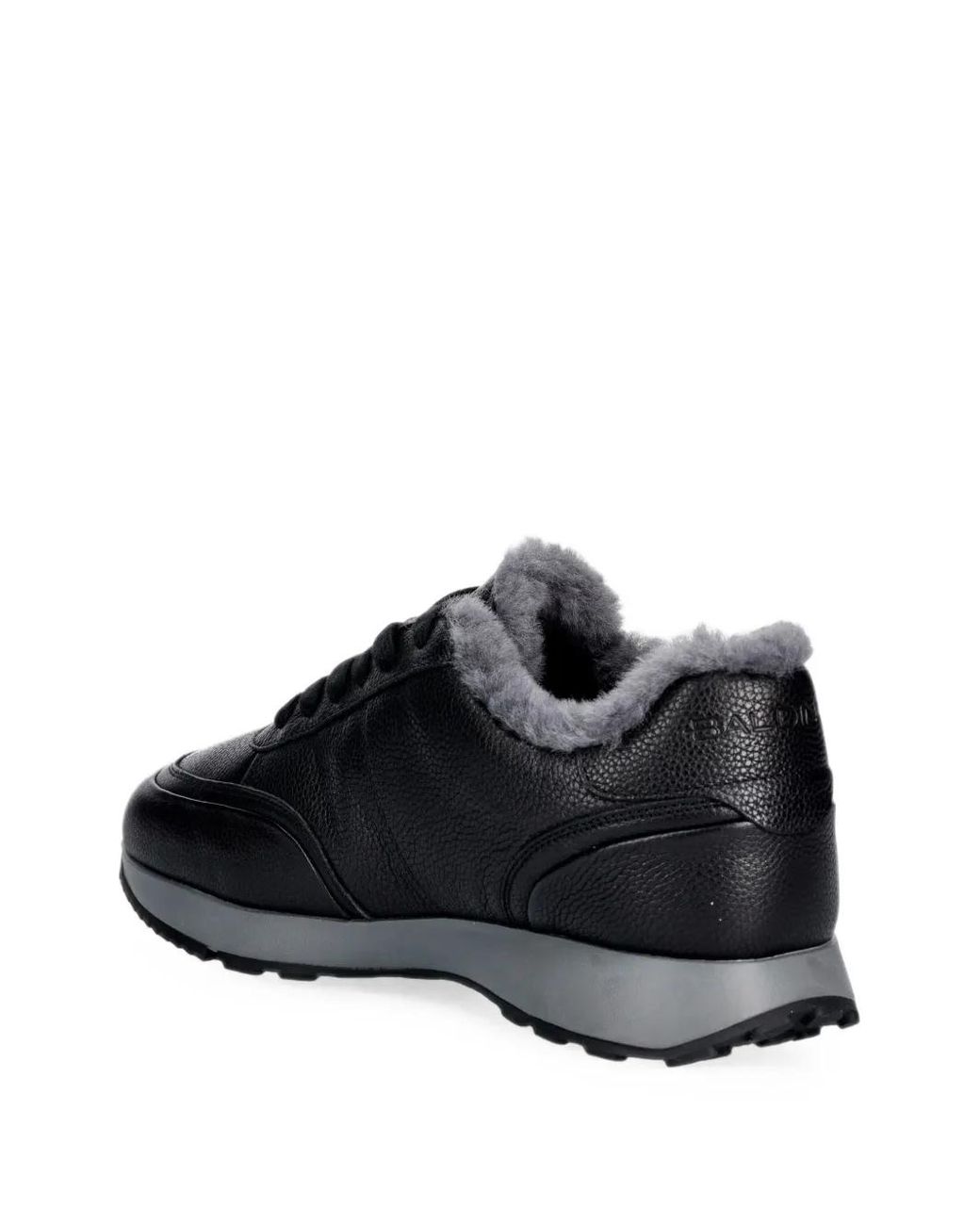Baldinini Black Shearling-Lined Grained Leather Sneakers for men