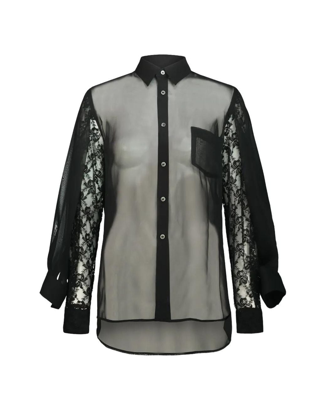 Comme des Garçons Gray Lace-Panel Sheer Shirt
