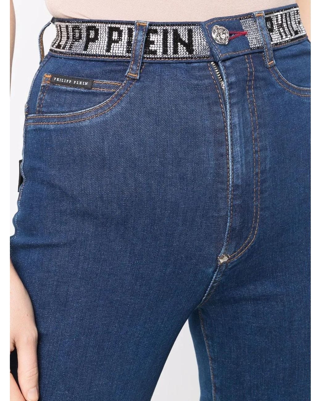 Philipp Plein Blue Logo-Embellished Skinny-Leg Jeans