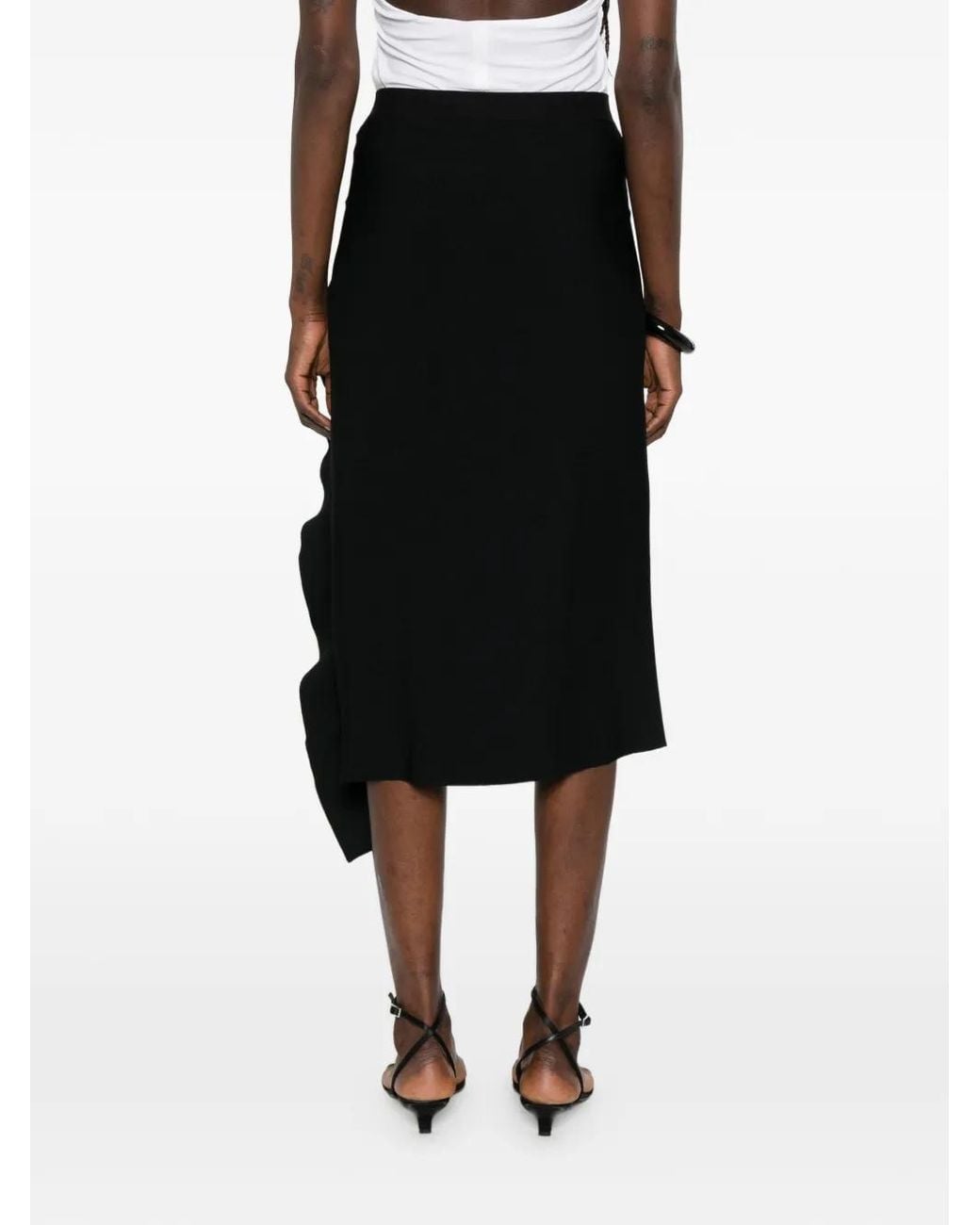 Liviana Conti Black Ruffled-Detail Midi Skirt