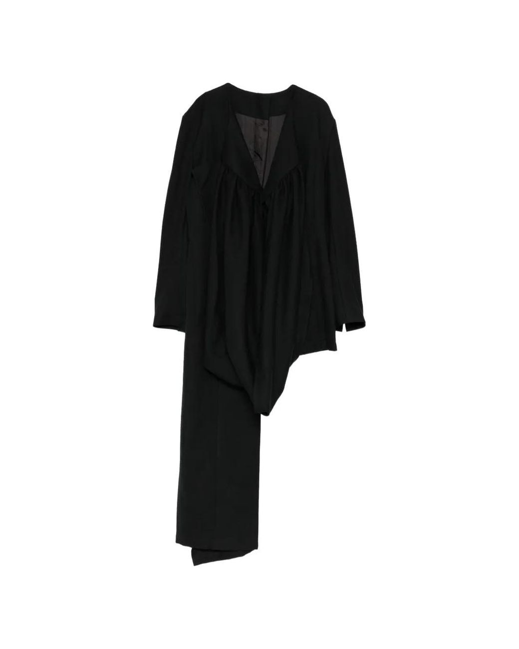 Yohji Yamamoto Black Gathered Stole Coat