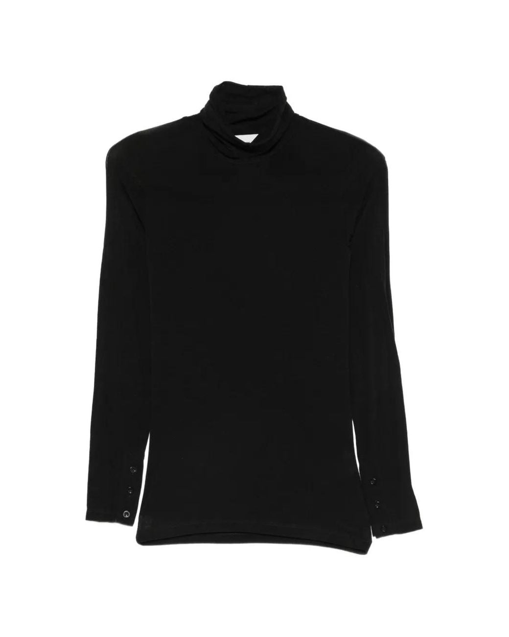 SOLOTRE Black Buttoned-Cuff Roll-Neck Top