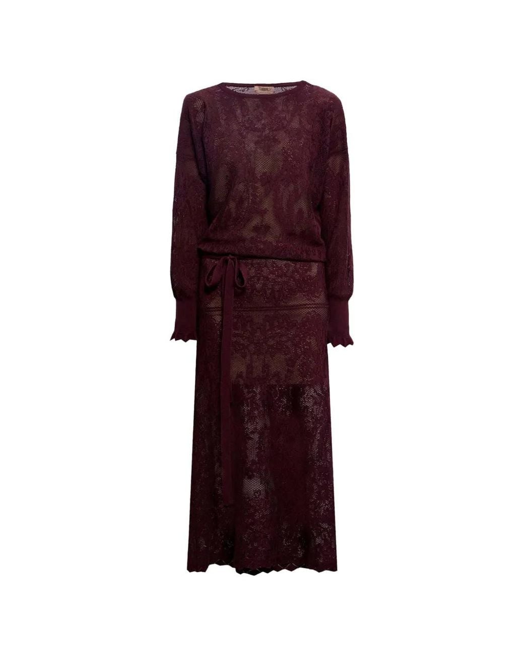 Twinset Purple Lace-Knit Drawstring-Waist Midi Dress