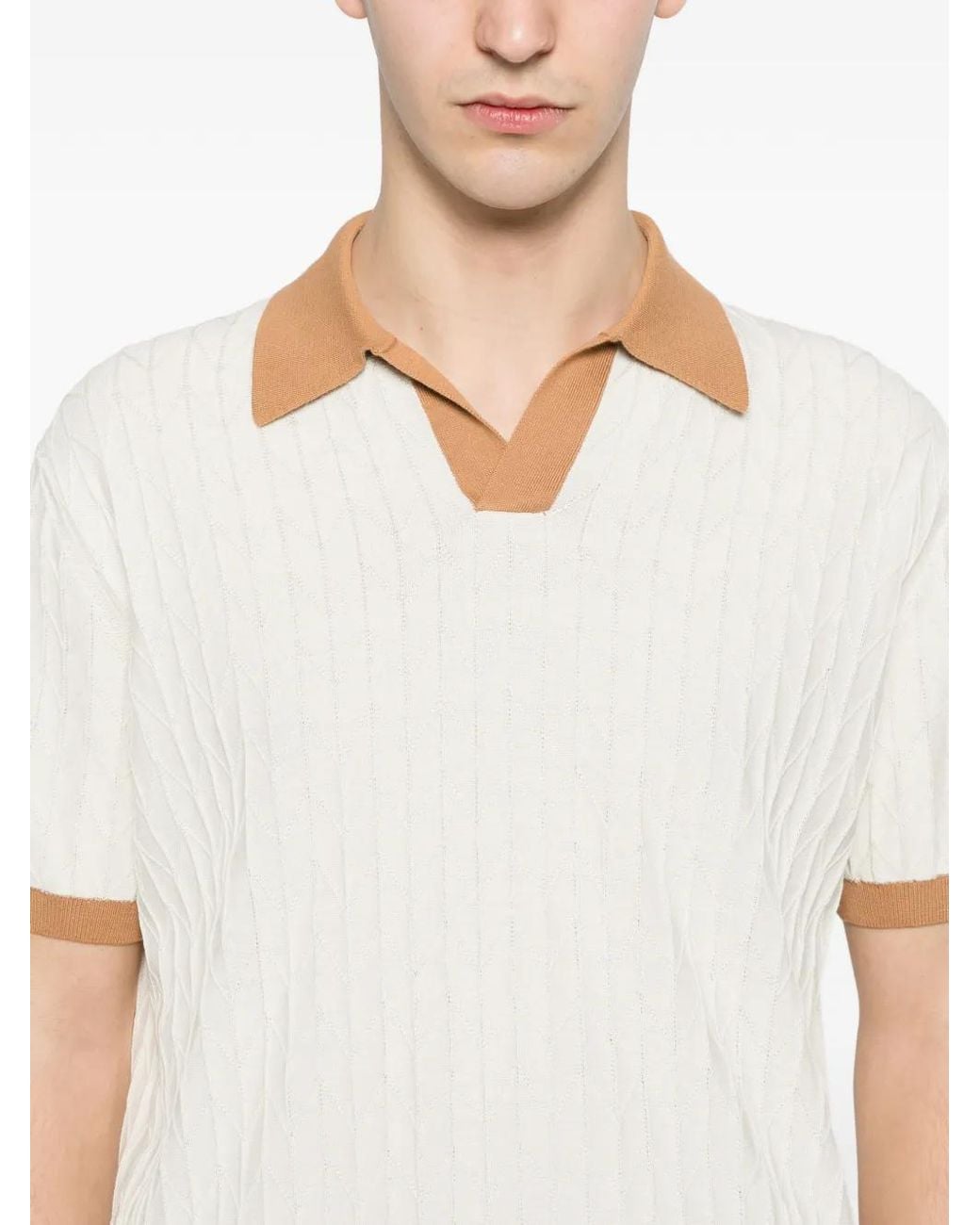 Canali White Contrast-Trim T-Shirt for men