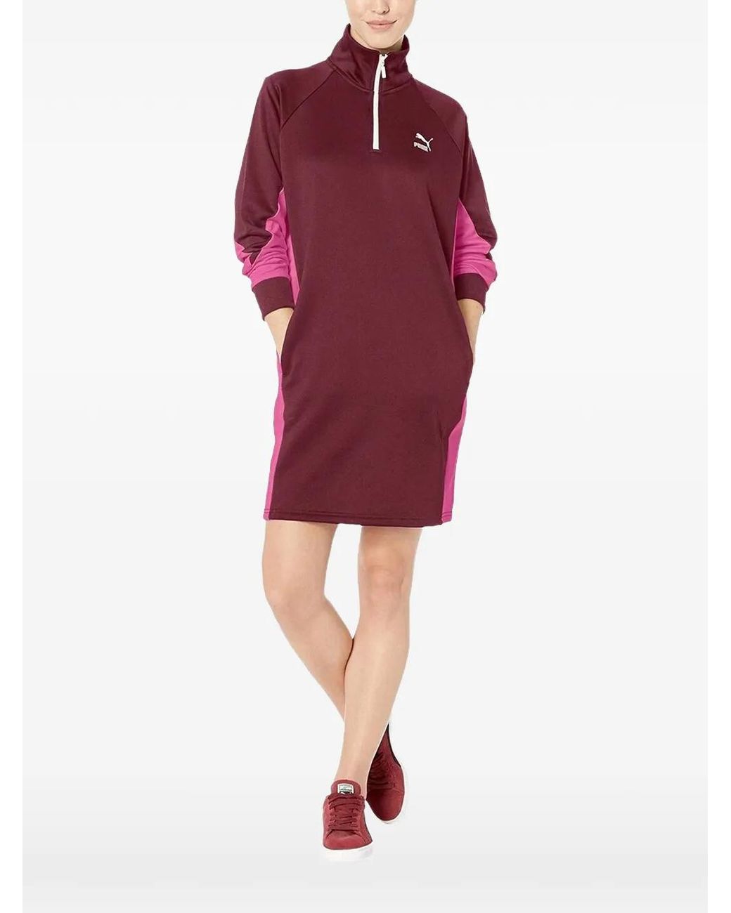 PUMA Red Quarter-Zip Long-Sleeve Dress