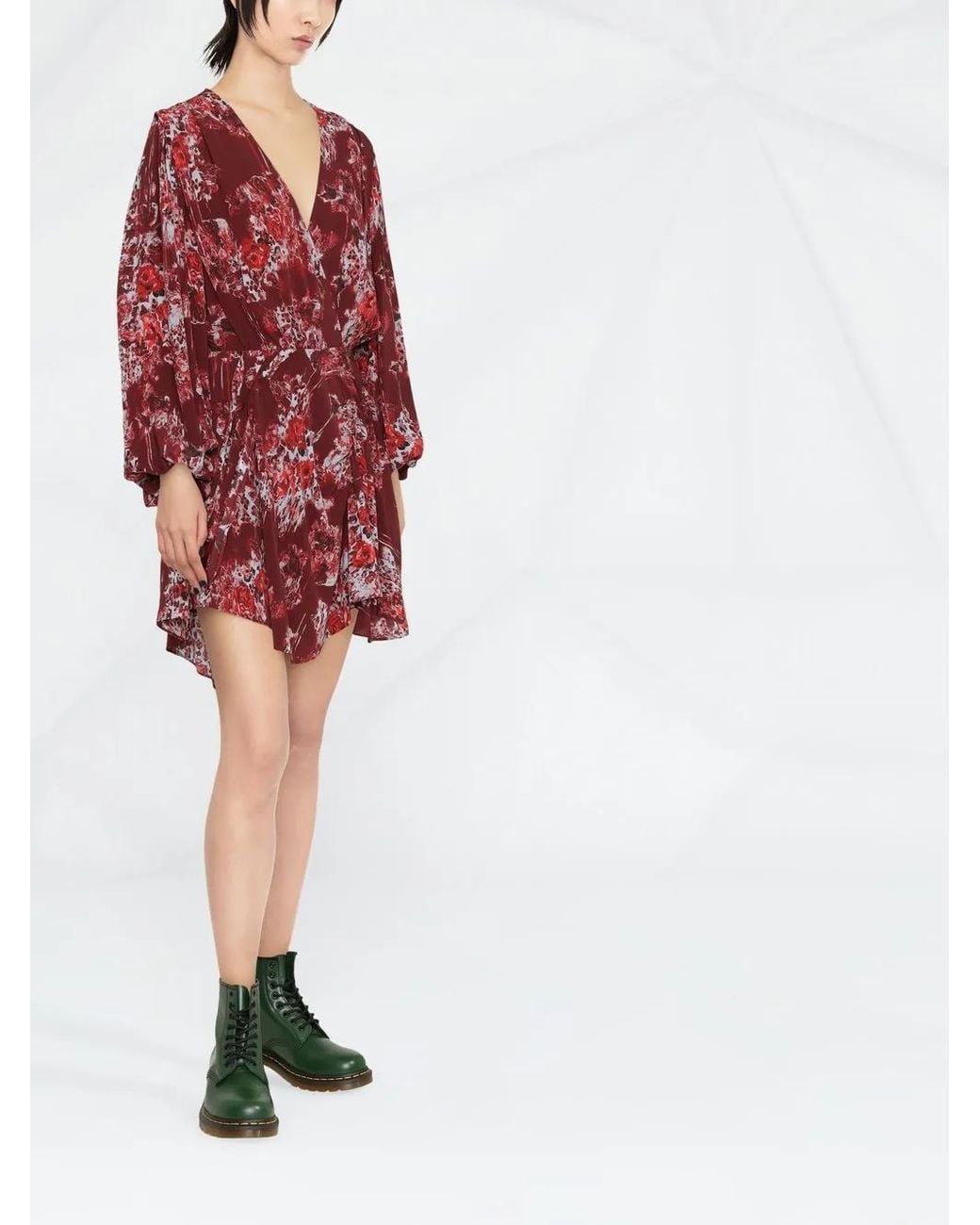 IRO Red Azula Floral-Print Dress
