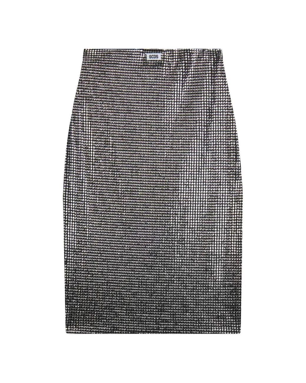 Gcds Gray Shiny Pencil Midi Skirt