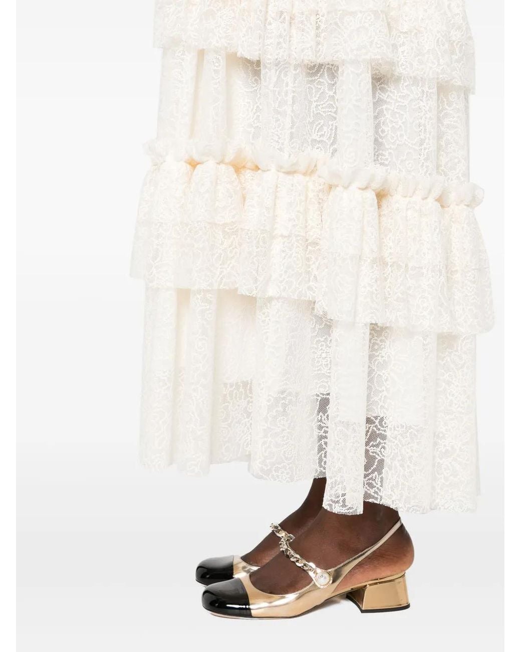 Philosophy Di Lorenzo Serafini White V-Neck Lace Midi Dress