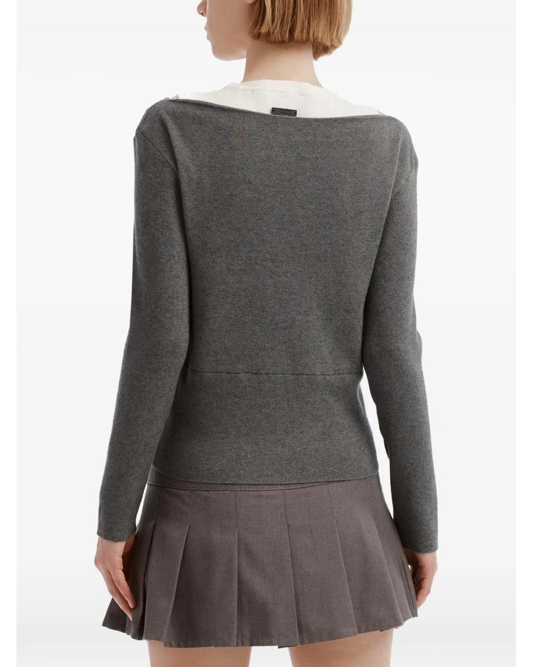 Izzue Gray Layered-Effect Long-Sleeve Sweater