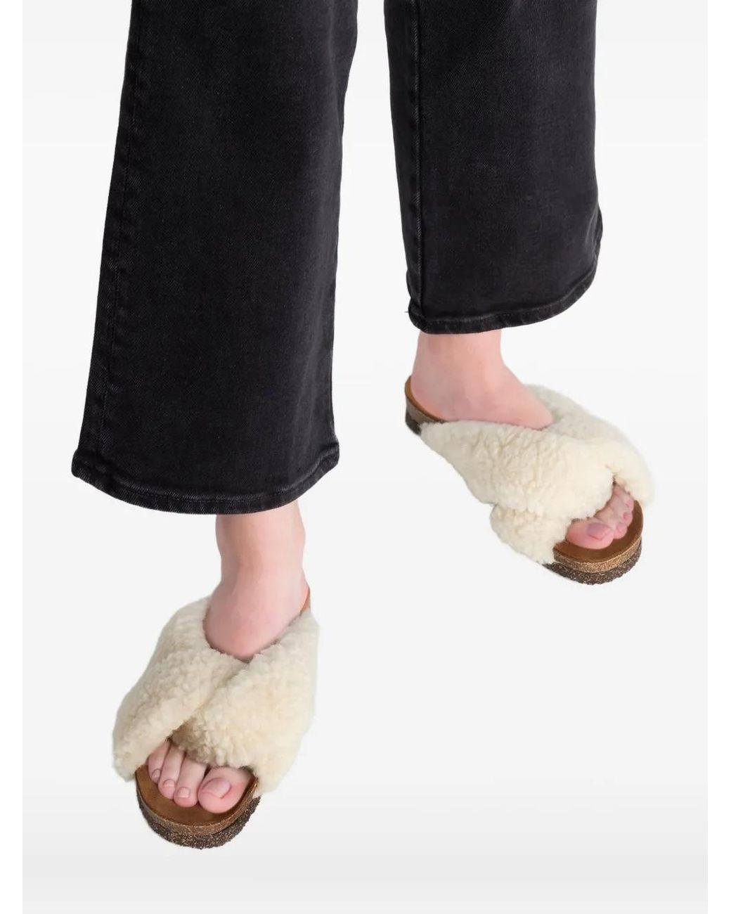 Flattered White Lou Teddy Flat Sandals