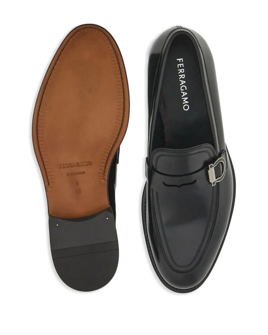 Ferragamo Black Gancini-Plaque Leather Mocassins for men