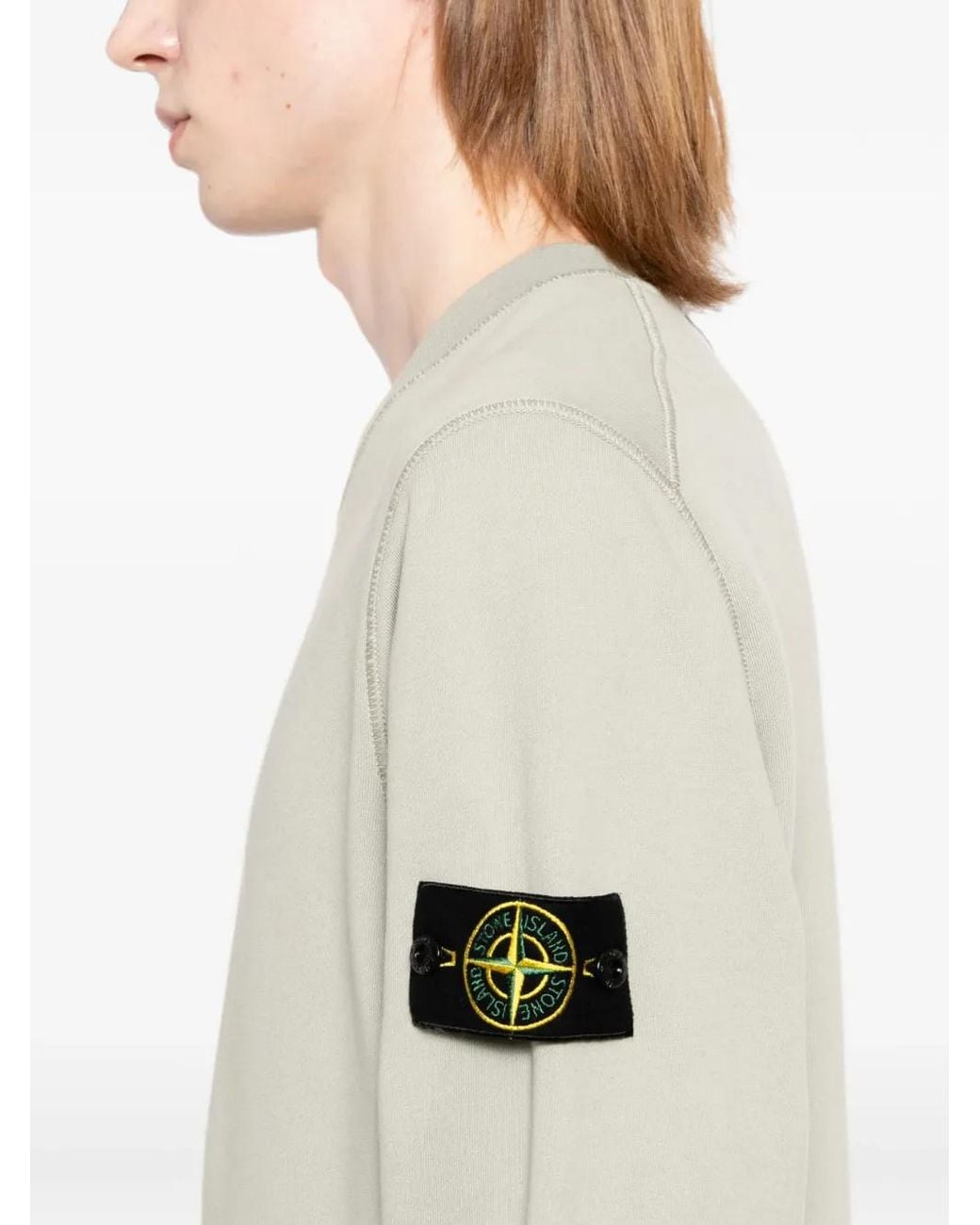 Stone Island White 6100060 Organic Cotton Fleece Regular-Fit Crewneck Sweatshirt With Raglan Sleeves for men