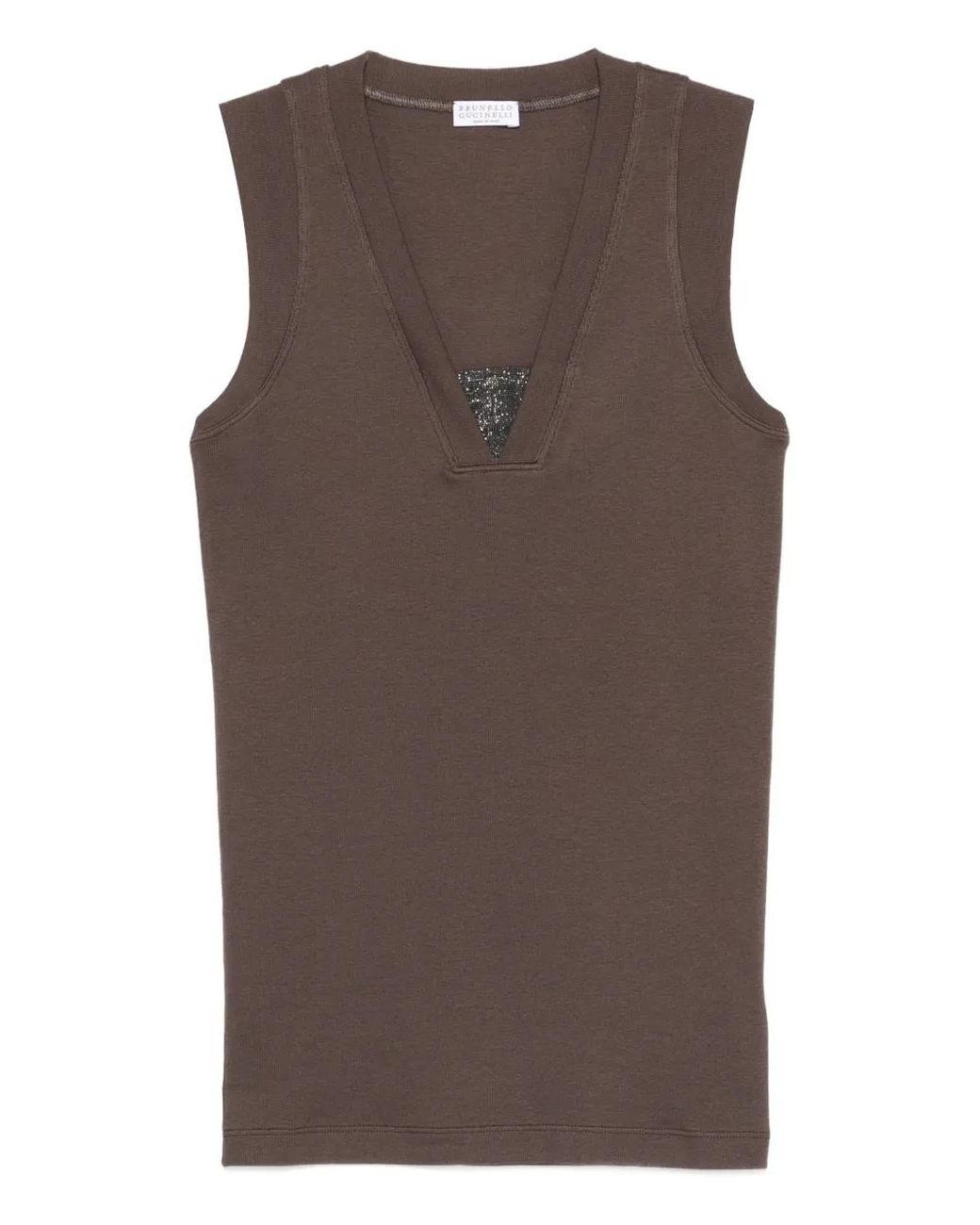 Brunello Cucinelli Brown Stretch Cotton Jersey Tank Top With Precious Faux-layering Clothing