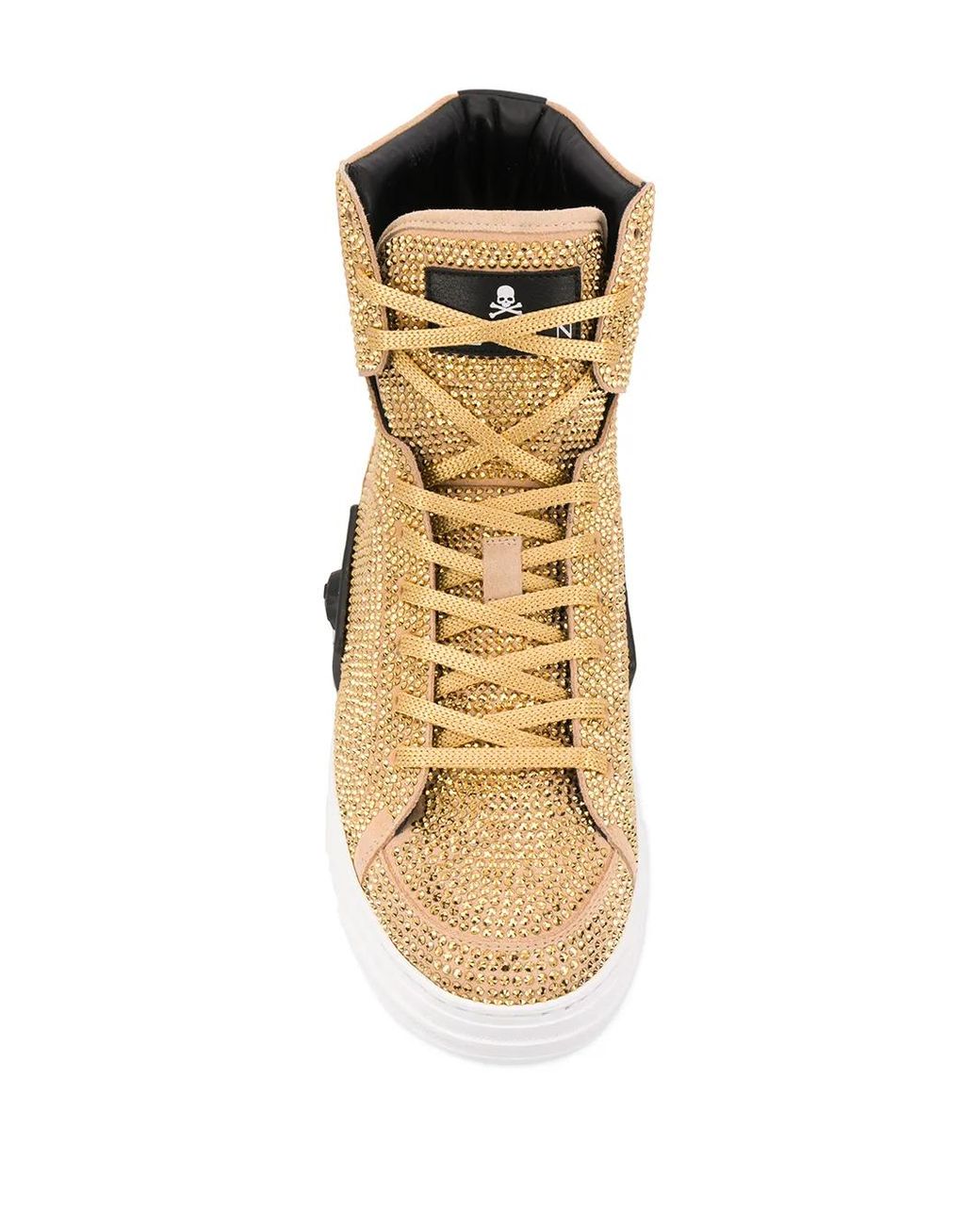 Philipp Plein Natural Rhinestone-Embellished High-Top Sneakers for men