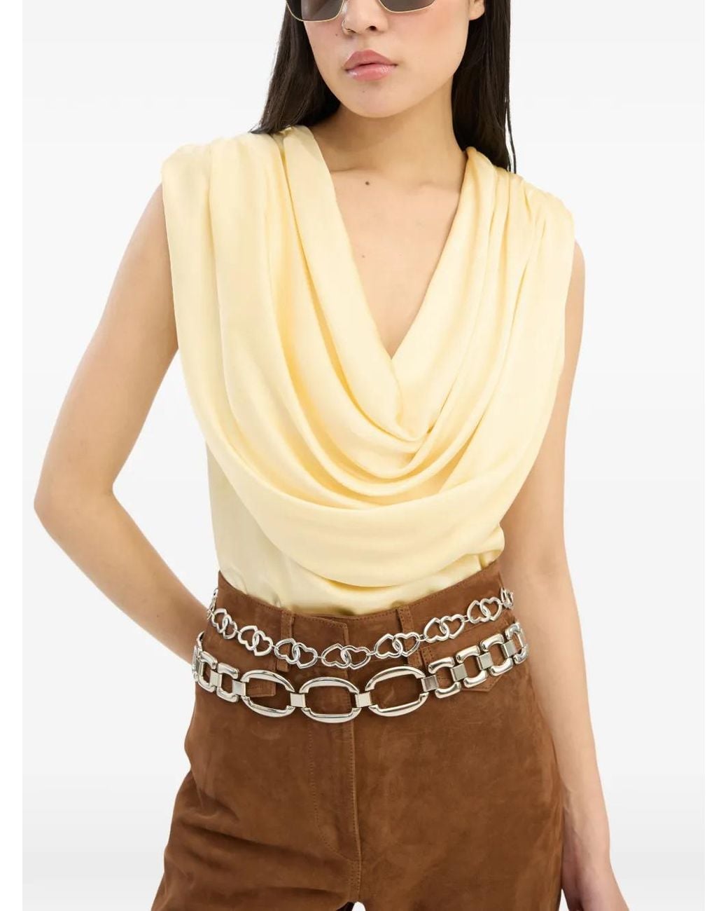 ROTATE BIRGER CHRISTENSEN Natural Chiffon Waterfall Top