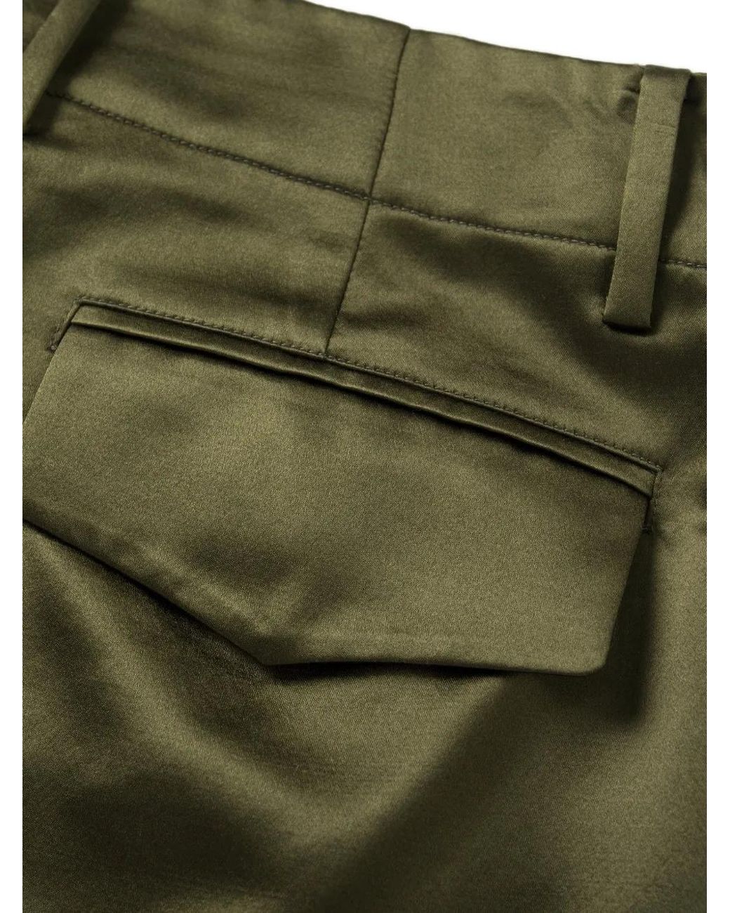 Shanghai Tang Green Satin-Finish Wide-Leg Trousers