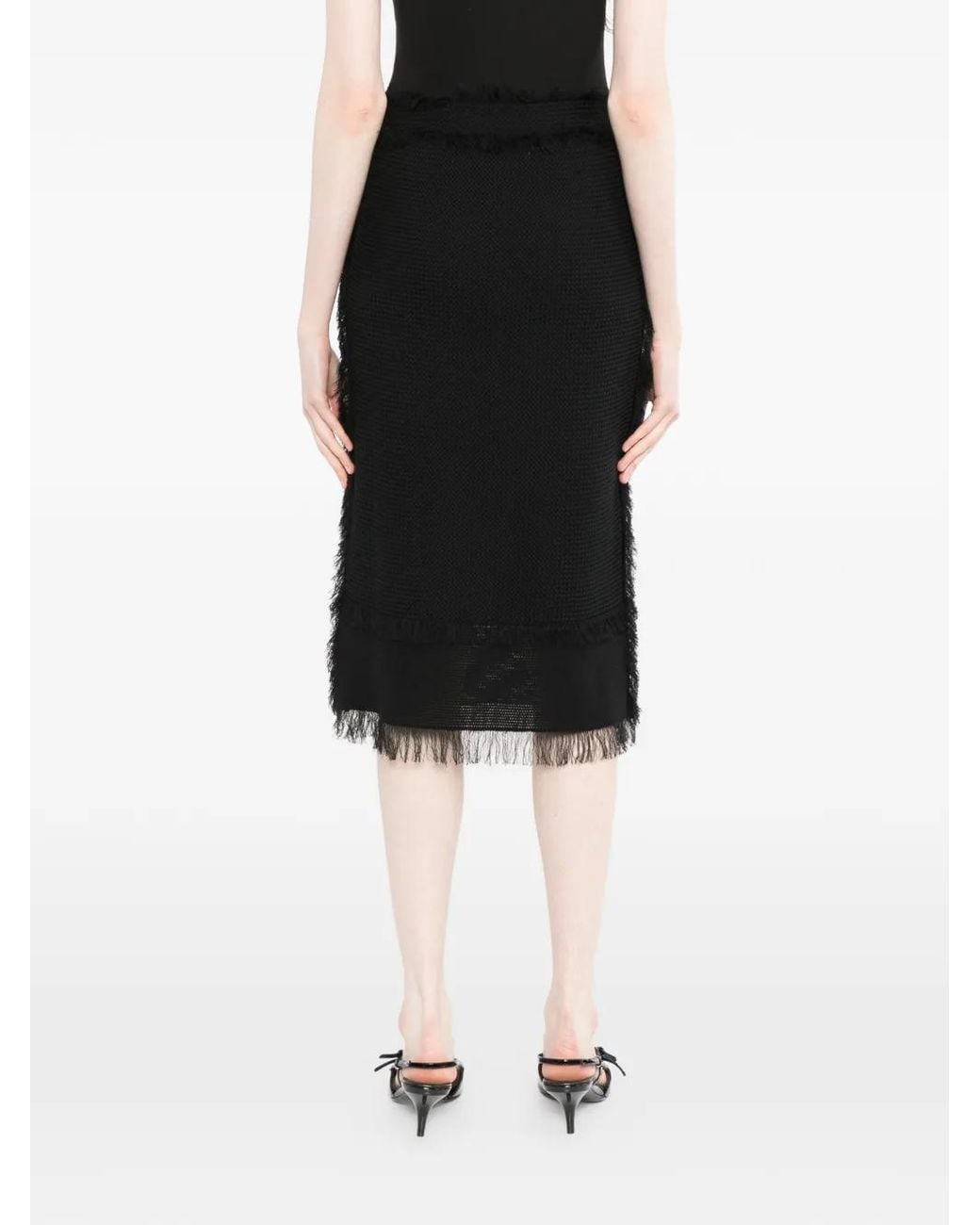 JNBY Black Fringed Straight Skirt