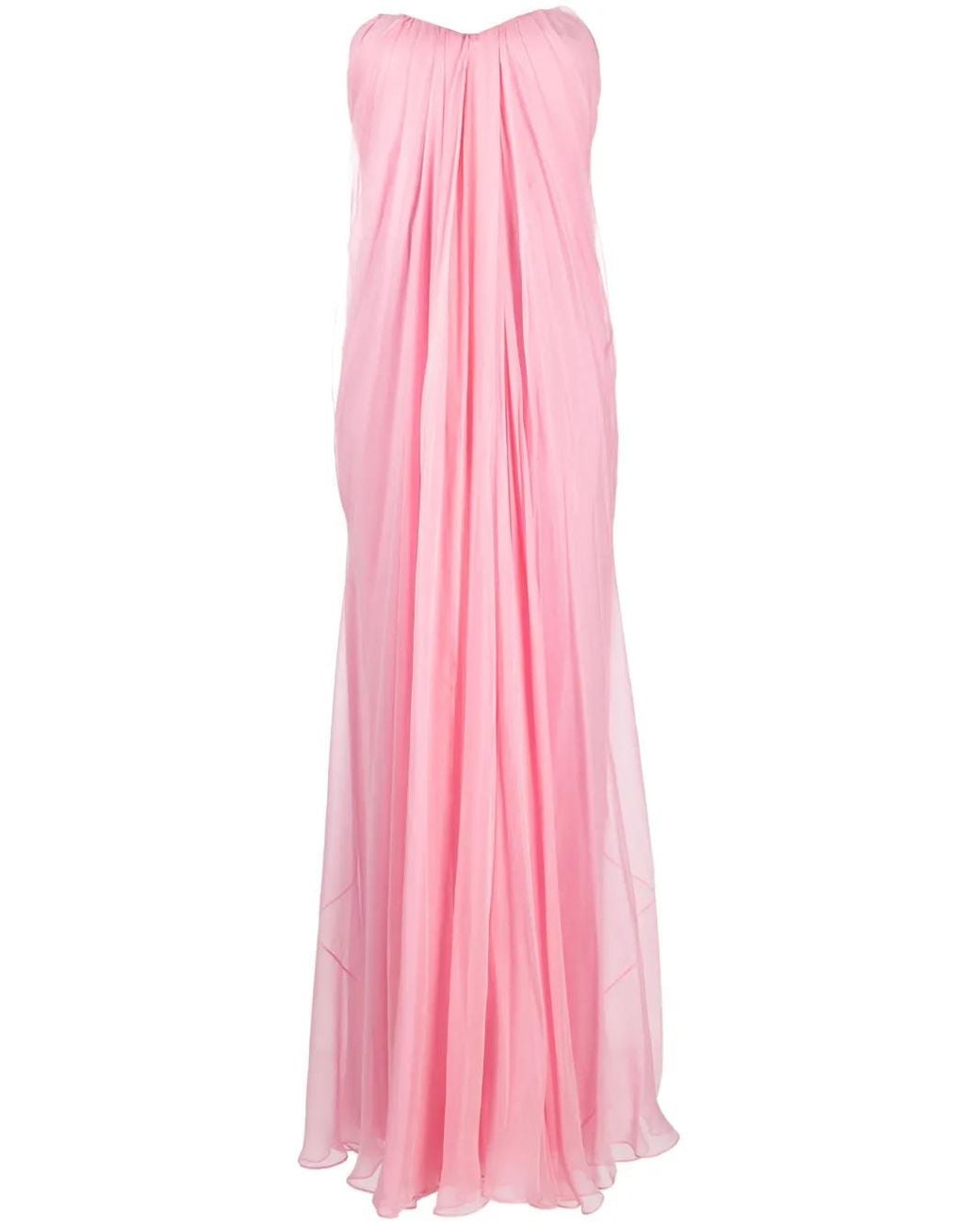 alexander mcqueen hot pink dress Draped Sweetheart-neck Silk Maxi in 250506