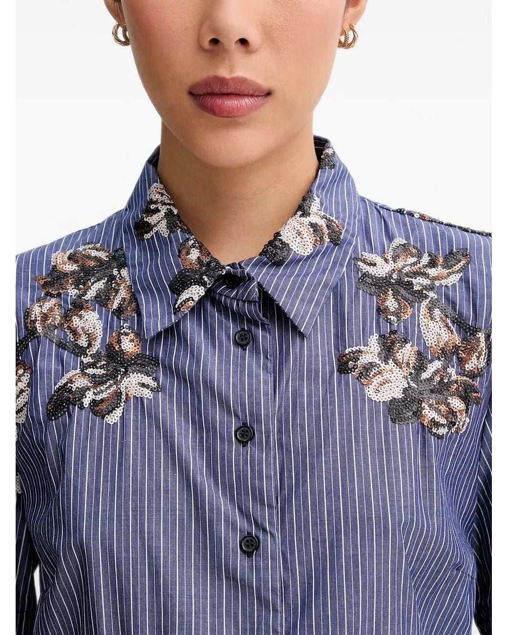 Munthe Blue Nuriana Sequin-Embellished Peplum Shirt