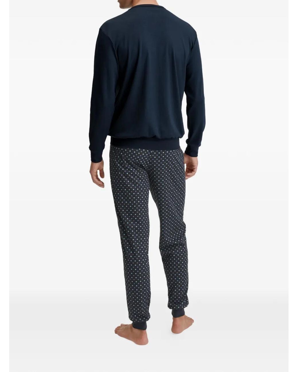Calida Blue Chest-Pocket Patterned Pajama Set for men