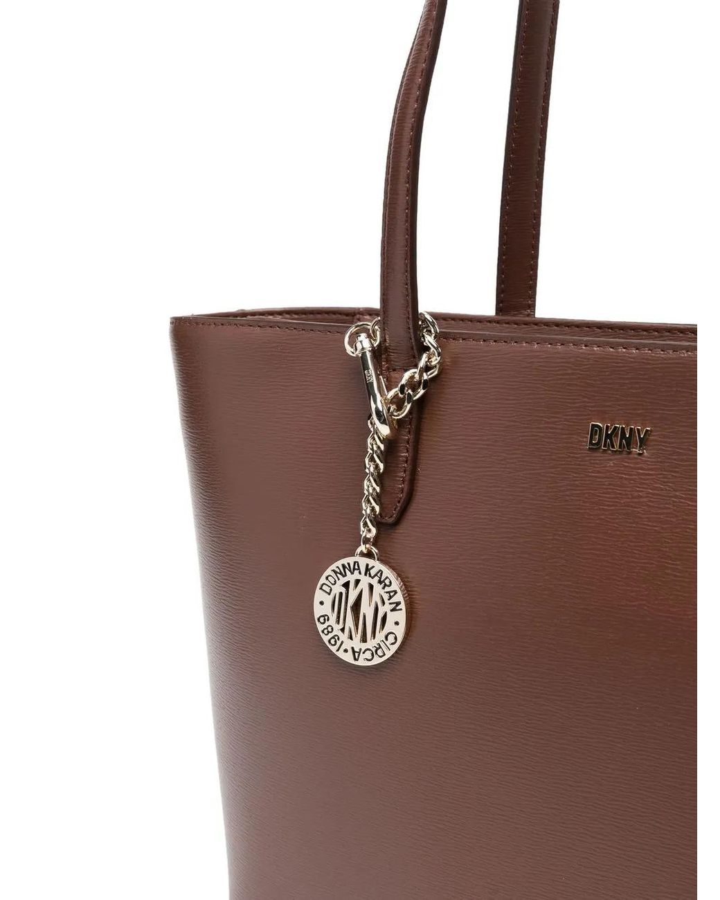 DKNY Brown Logo-Plaque Leather Tote Bag