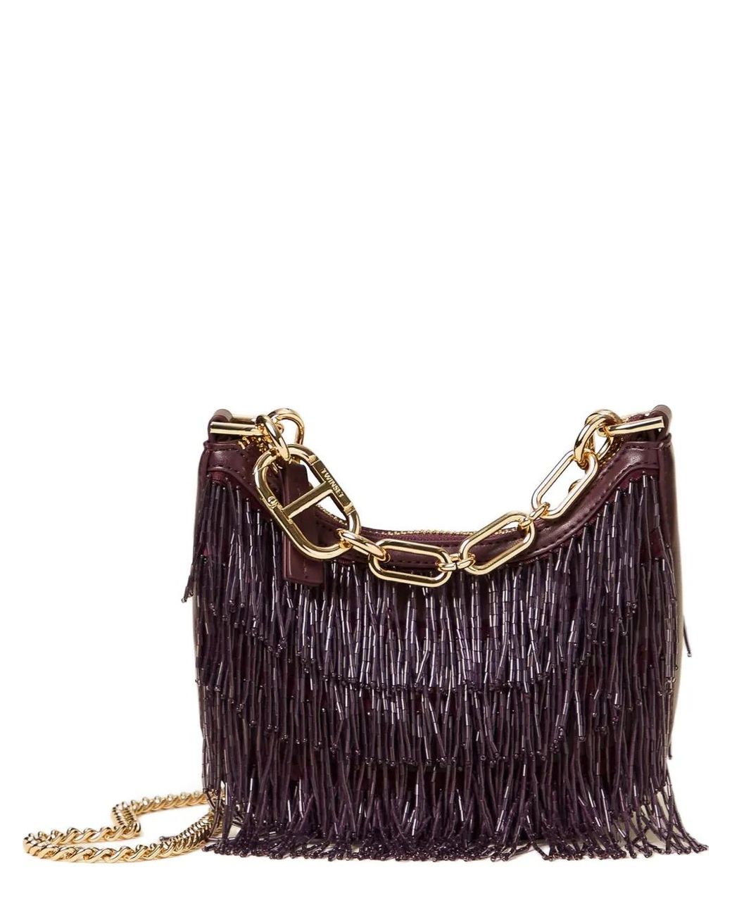 Twinset Purple Coissant Fringe Chain Shoulder Bag