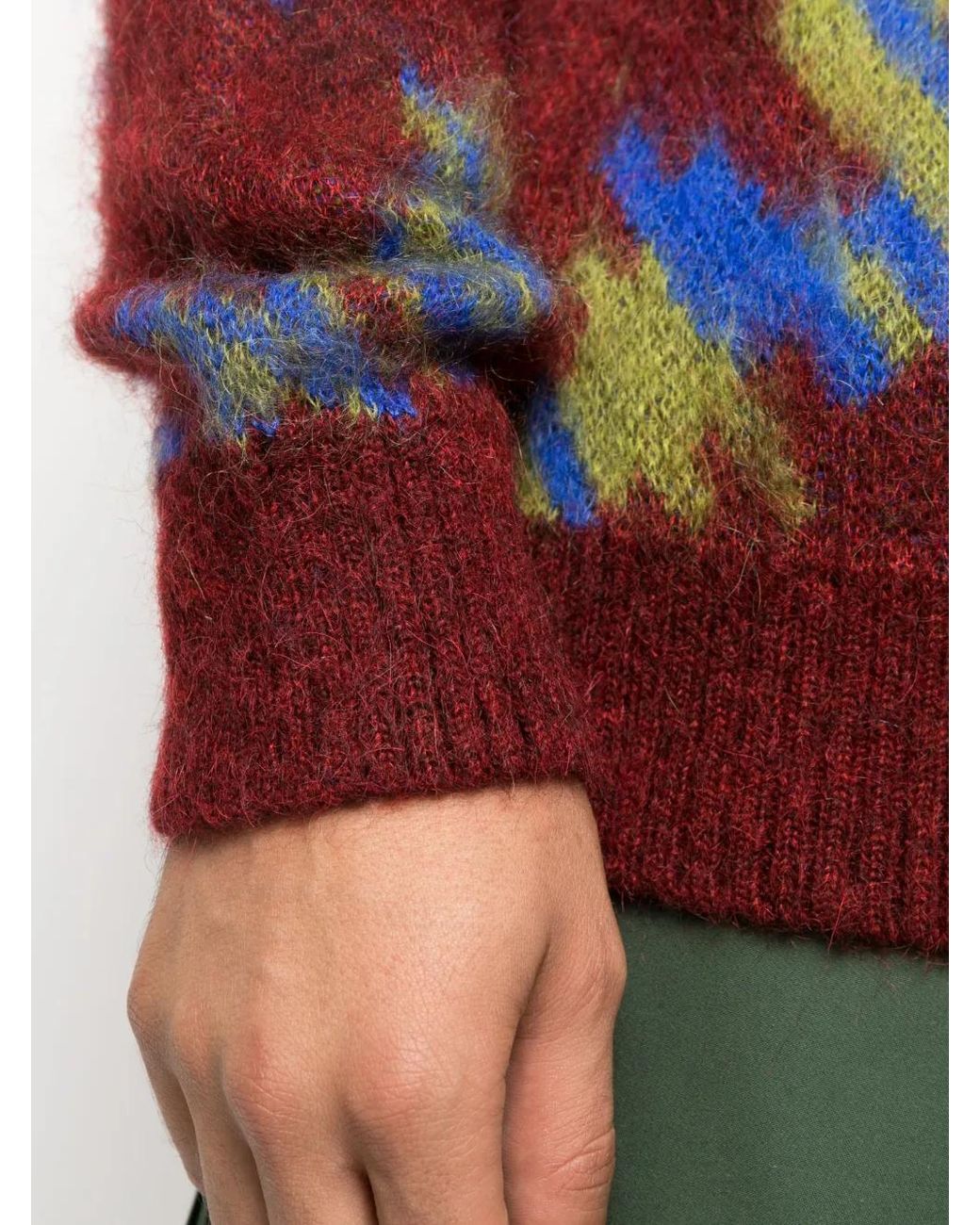 Ahluwalia Red Ongoye Patterned Intarsia-Knit Cardigan for men
