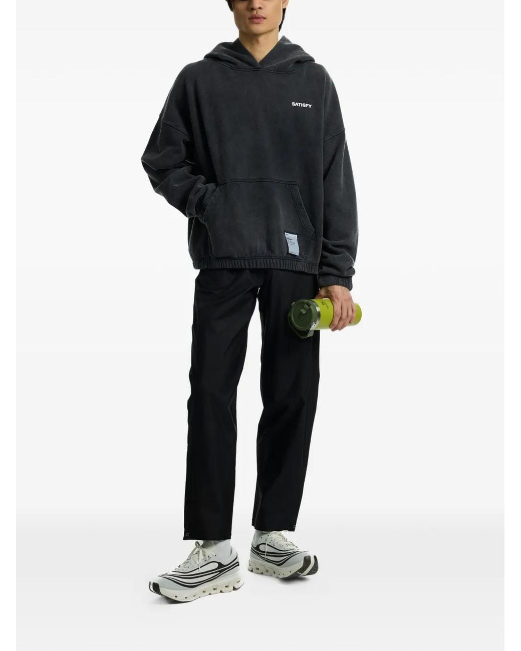 Satisfy Gray Elasticated-Waistband Logo-Patch Trousers for men