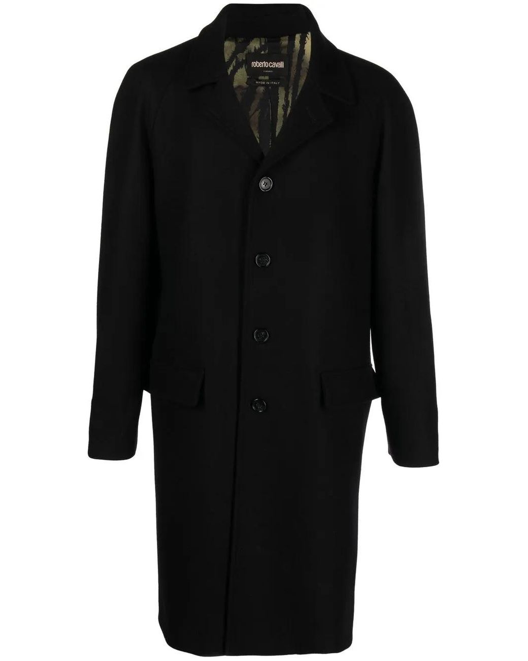 Roberto Cavalli Black Long Single-Breasted Coat for men