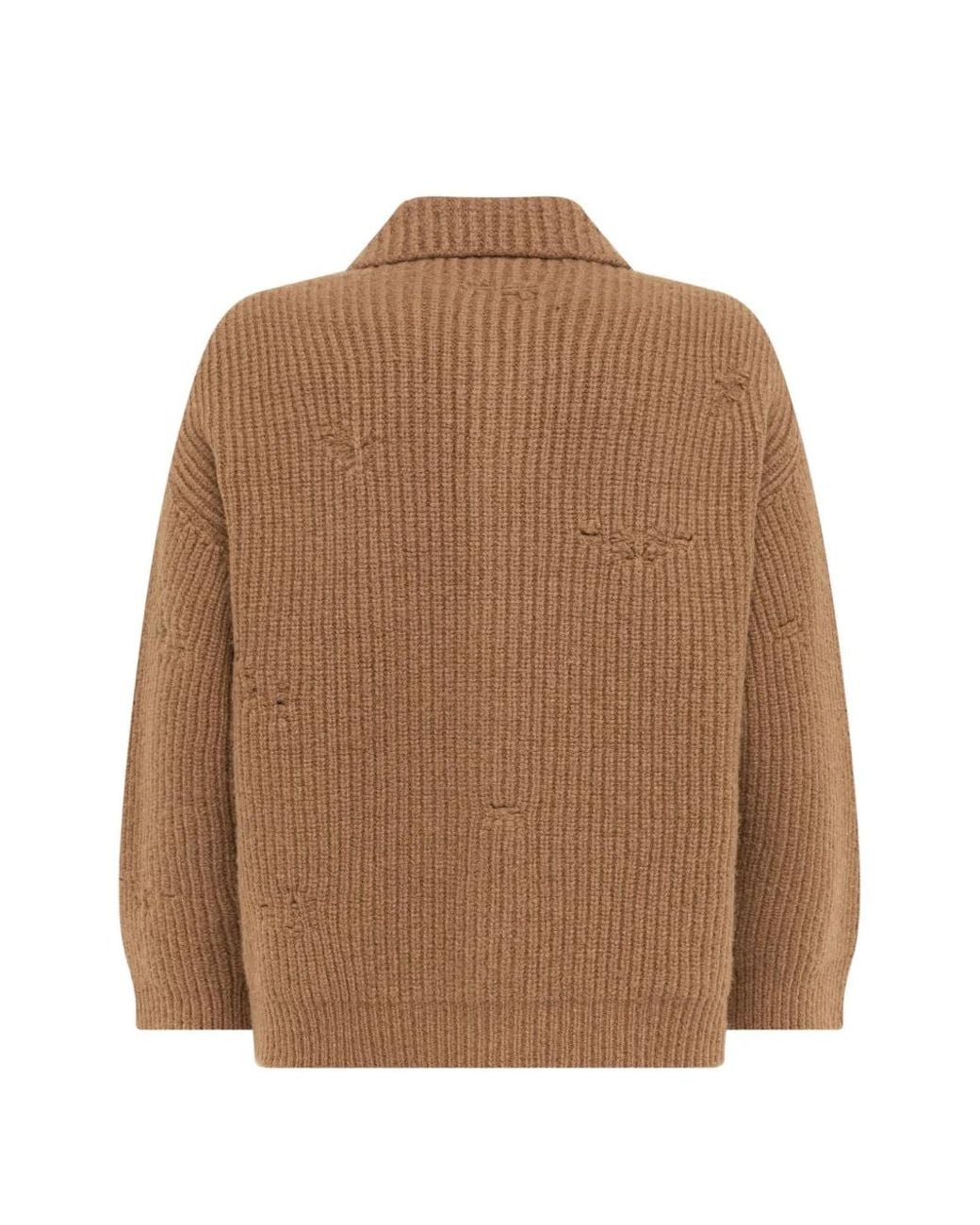 Laneus Brown Ribbed-Knit Distressed Cardigan for men