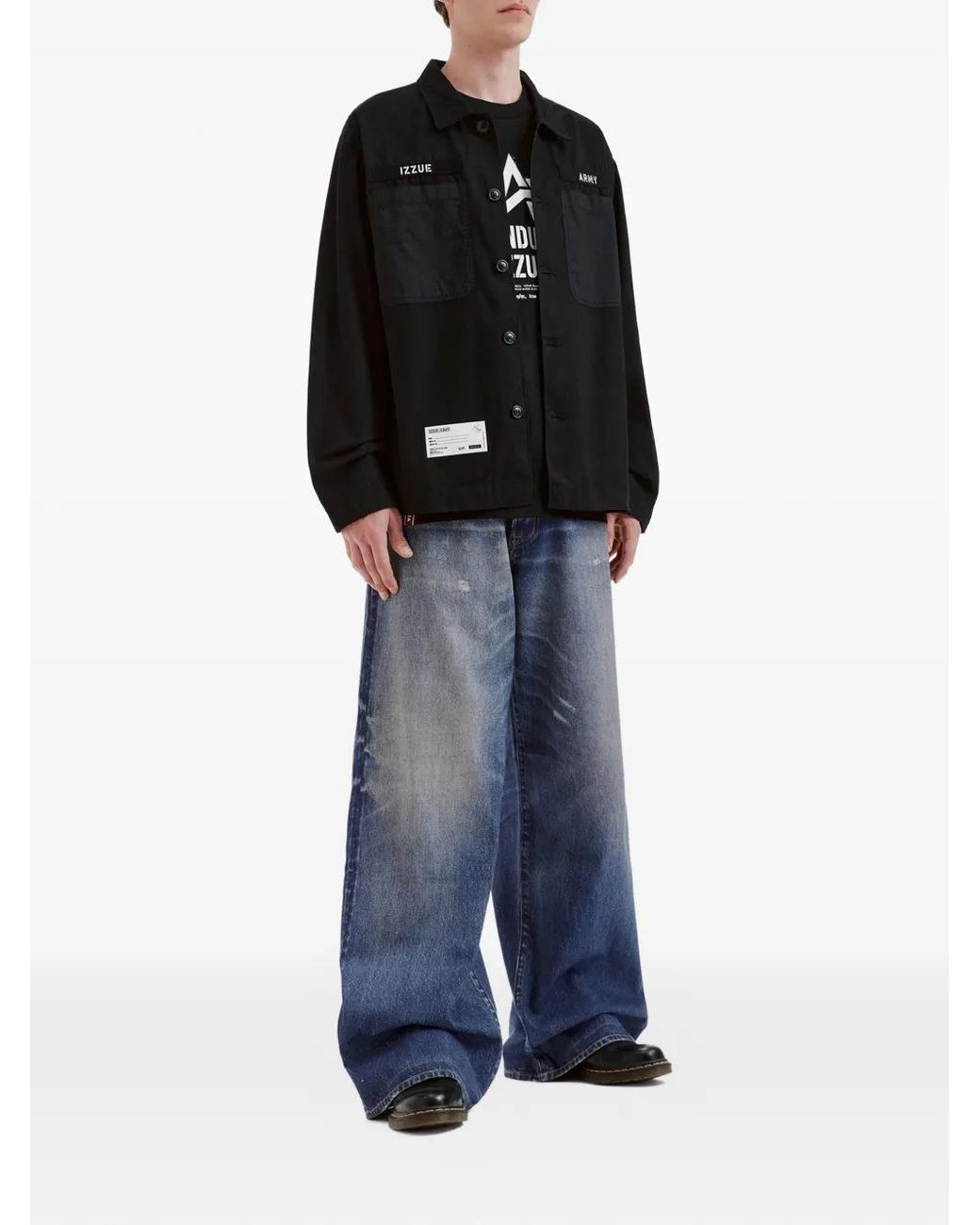 Izzue Black Patch-Pocket Shirt Jacket for men