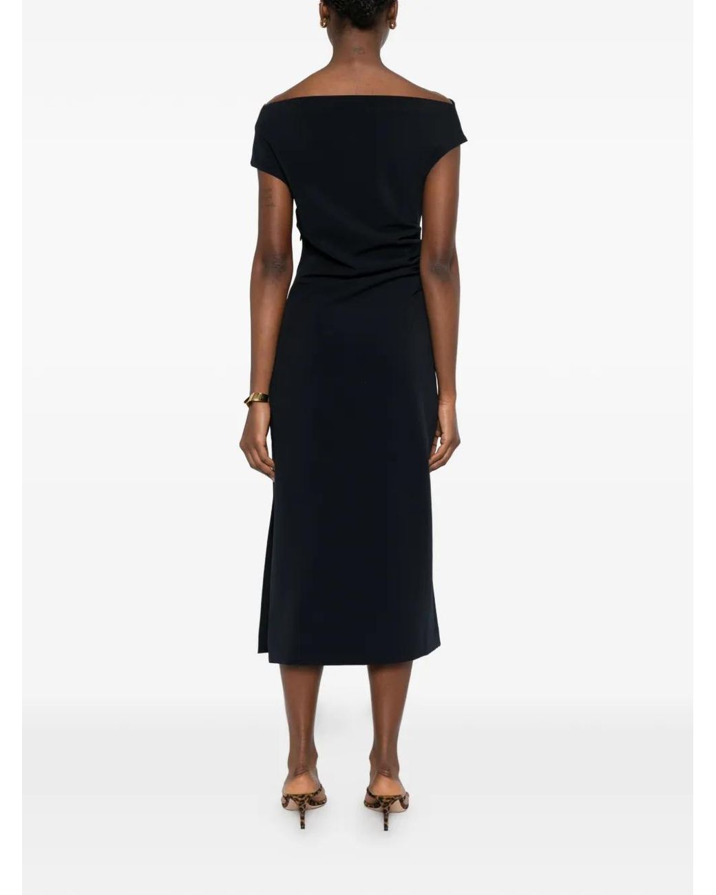P.A.R.O.S.H. Black Midi Ruched Dress