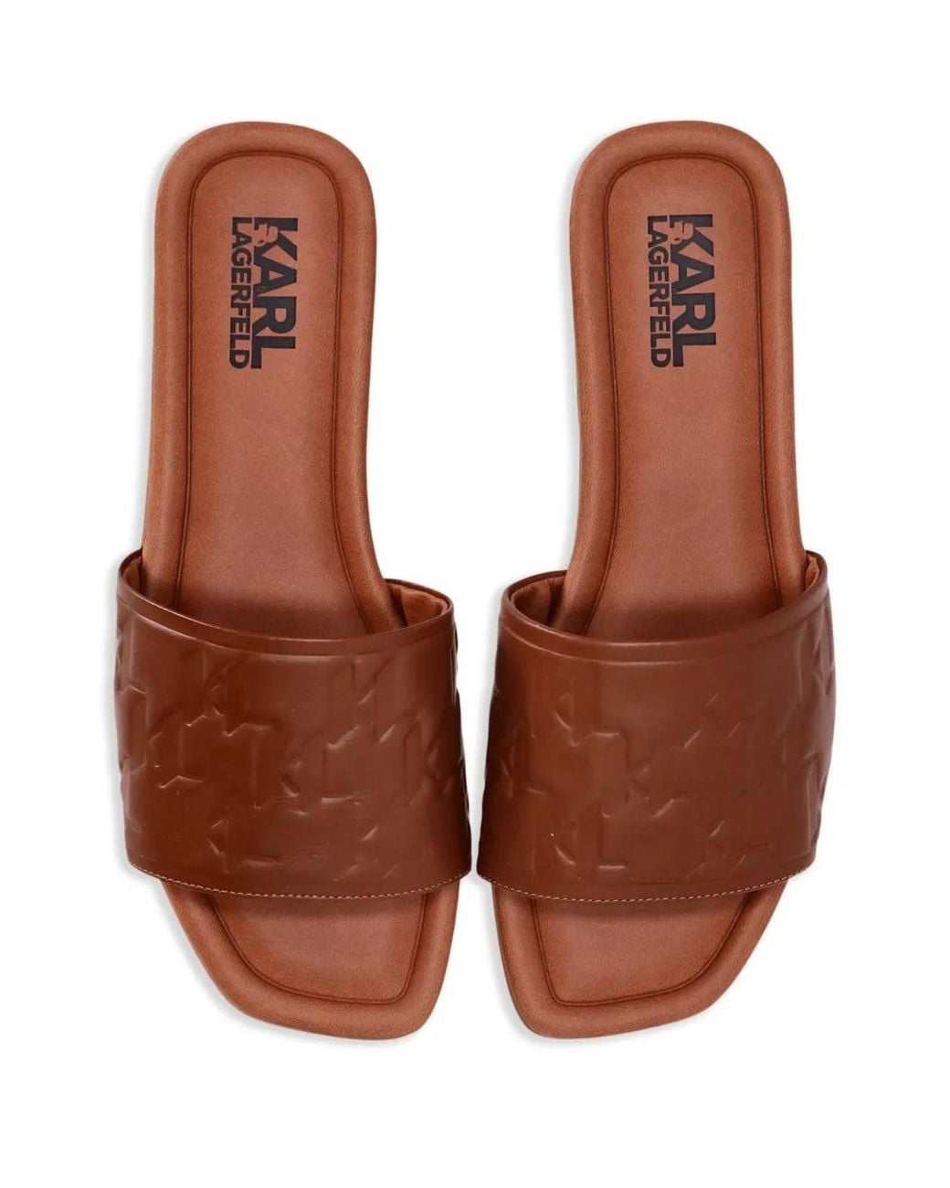 Karl Lagerfeld Brown Brio Monogram-Pattern Slides
