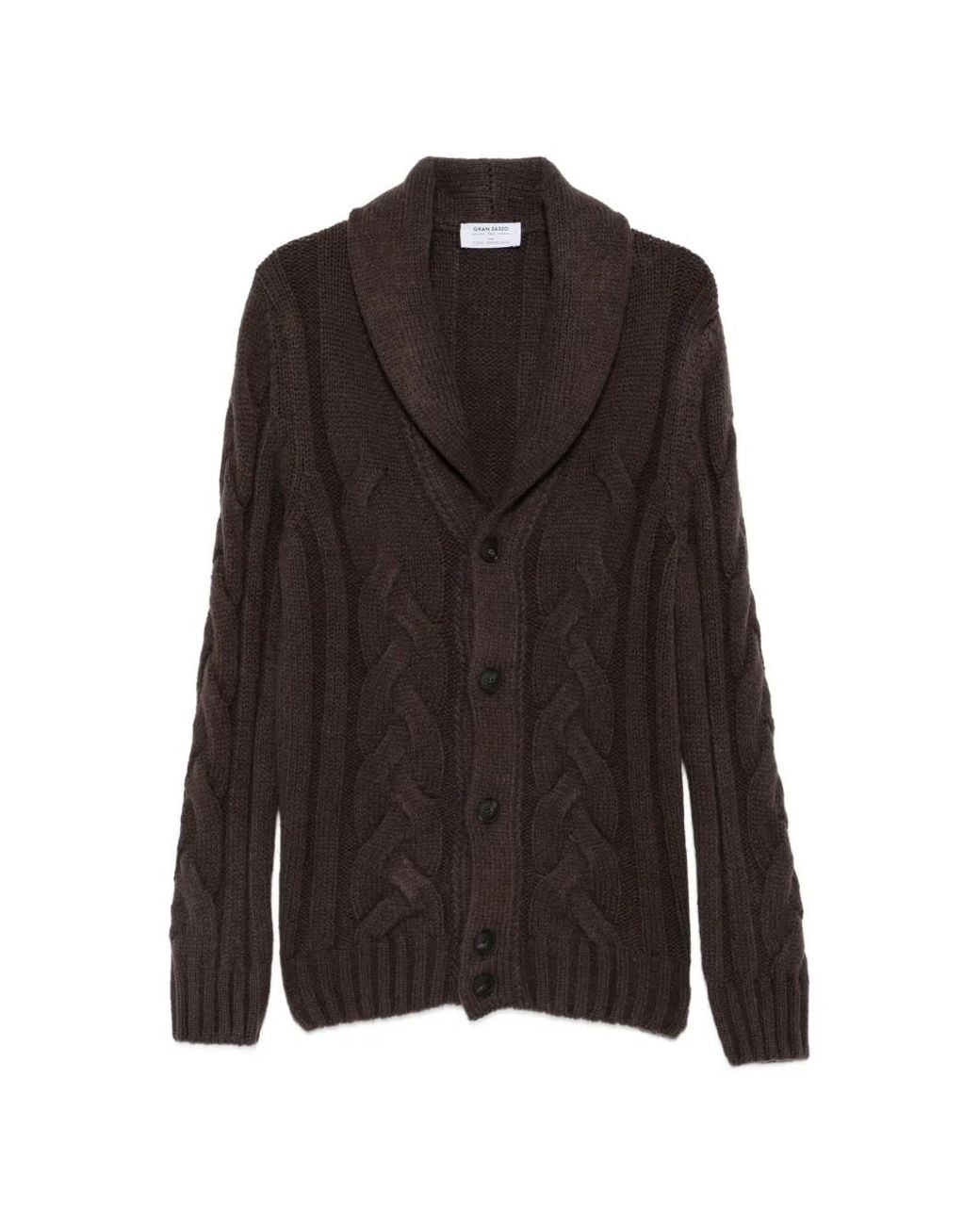 Gran Sasso Brown Cable-Knit Shawl-Collar Cardigan for men
