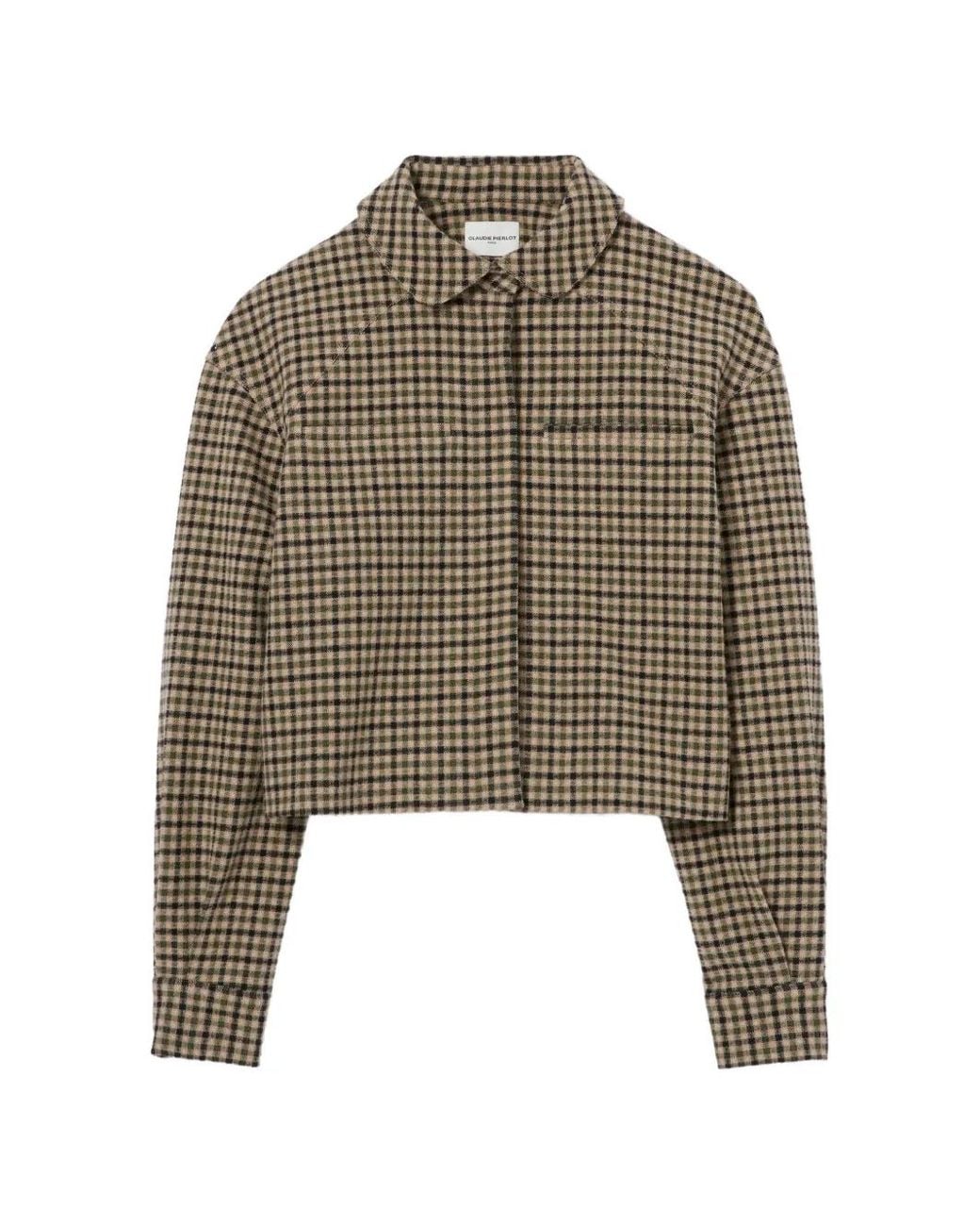 Claudie Pierlot Brown Short Checked Wool-Blend Jacket