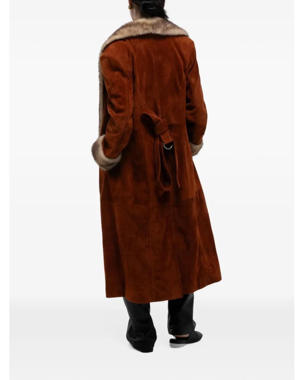 DUCIE Red Freya Faux-Fur-Trim Suede Coat